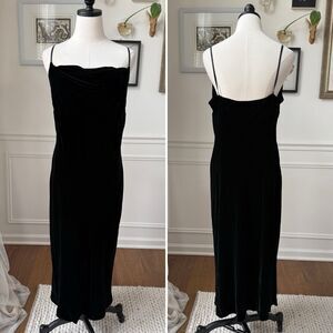 Banana Republic Black Velvet Midi Spaghetti Strap Cowl Neck Slip Dress 12